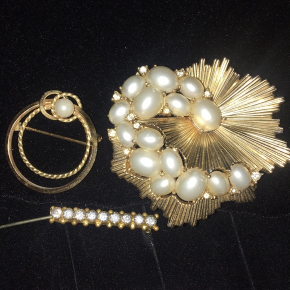 Trifari Jewelry - Gold-Tone Brooch Lot- 3 Pieces